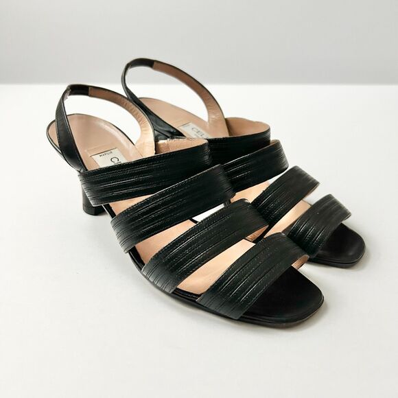 Celine Black Leather Strappy Heeled Sandals Size 37 IT 7 US - Picture 1 of 10